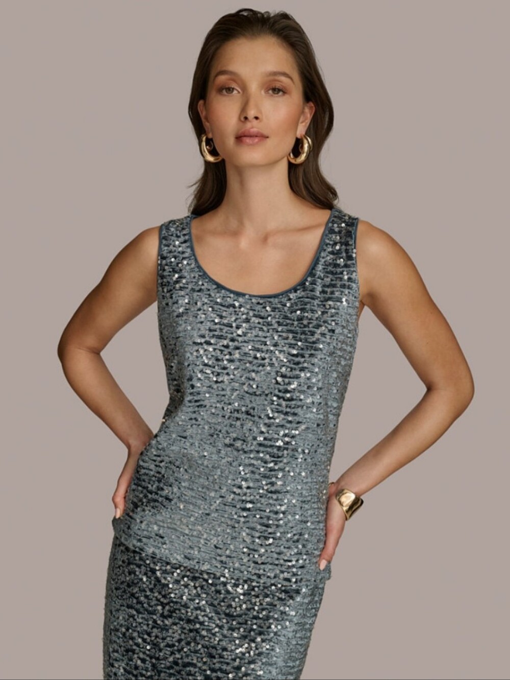 💖 DONNA KARAN NEW YORK Women's Sequin Tank Top